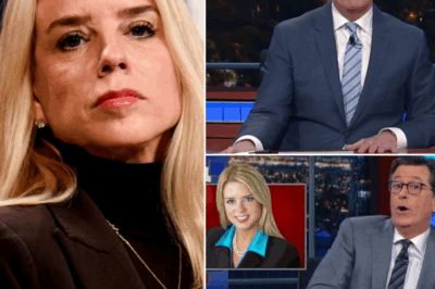 1 MINUTE AGO : Pam Bondi FLIPS The Late Show Upside Down—Stephen Colbert Left SHAKEN, Apologizes Backstage as Show Faces Possible Suspension What started as another night of sharp jokes and political jabs took a shocking turn when Stephen Colbert clashed with Pam Bondi live on The Late Show. But it wasn’t Bondi who cracked—it was Colbert. After pushing one joke too far, Bondi fired back with a cutting one-liner that left the host visibly stunned and the audience frozen in silence.  Within minutes, producers scrambled behind the scenes. Sources say Colbert was seen backstage immediately apologizing, clearly rattled by the backlash. Now, insiders are whispering that The Late Show may face a temporary suspension amid mounting pressure from network executives. Could one fiery exchange with Pam Bondi be the moment that finally brings Colbert’s reign to a halt?