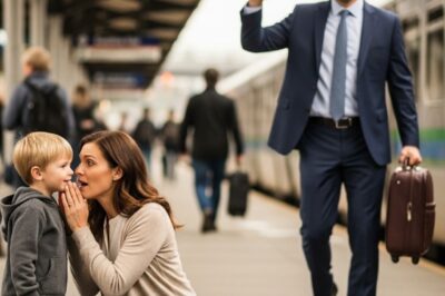 That morning, my son refused to go home after walking his father to the station. “please, mom,” he whispered, trembling, “I heard dad talking about us last night.” I followed his gaze toward the house… and froze.