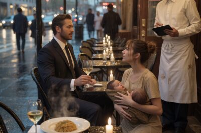 She kneeled beside his table, cradling her baby: “please, i don’t want your money — just a moment of your time.” what he heard next shattered everything he thought he knew.