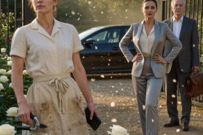 My husband’s new wife showed up at my door, wearing a smug grin. “We’re here to claim our rightful share of your father’s estate. Pack up and leave, now,” she demanded. I smiled as my lawyer stepped in right behind her…