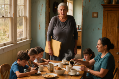 Bajé a desayunar y mi silla ya no estaba. Mi hija sirvió café para todos menos para mí: “Mamá, ya no hay espacio. Coma en su cuarto.” Mis 5 nietos comían en silencio. Subí las escaleras, abrí mi ropero y saqué una carpeta amarilla… con 7 facturas que…