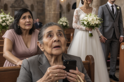 Durante la boda, mi nieta me entregó un celular y susurró: “abuela, escóndelo.” La pantalla se encendió. El novio le escribía a otra mujer: “me estoy casando solo por su dinero. En pocos meses me separo.” El reloj marcaba… 3 minutos para el “sí”.