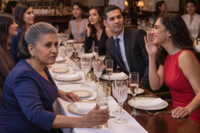 Durante la cena, mi nuera se burló: “Solo la invitamos por lástima. No se quede mucho.” Mi hijo asintió: “No te creas tan importante.” Sonreí, bebí un sorbo y me fui en silencio. Una semana después… la cabaña fue vendida, sus cuentas cerradas. Entonces vinieron a rogarme.