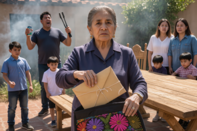 Era día de la madre. Mi yerno gritó frente a mis 12 nietos: “Vieja, nadie la invitó. Deje de venir a comer gratis a mi casa.” Todos miraron al piso. Me levanté, besé a cada nieto y saqué un sobre de mi bolso… Cuando lo abrió tembló…