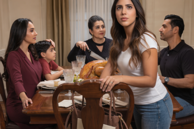 Mi madre cortó el pavo de Acción de Gracias, sonrió y dijo: “Gracias a tu aborto, nuestra sangre sigue pura”; toda la mesa se rió, mi hermana abrazó a su “nieto de verdad”, y yo me levanté sin decir nada… porque nadie en esa casa sabía que, detrás de la puerta, había una verdad respirando, dormida en brazos ajenos, a punto de romper para siempre a nuestra familia “perfecta”